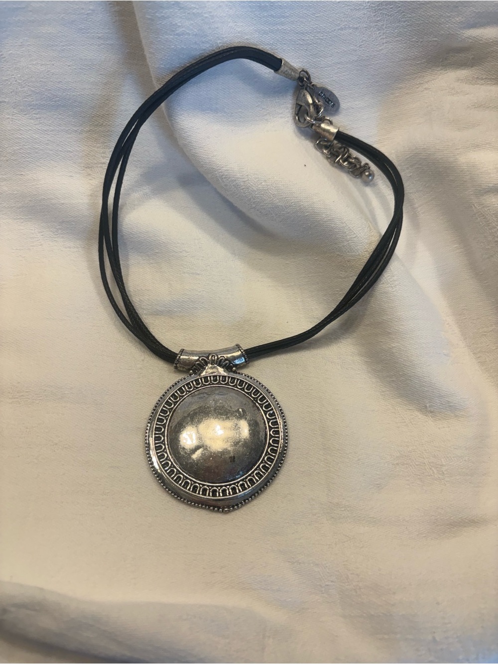 Chicos Silver-Tone Round Pendant Necklace with Black Cord
